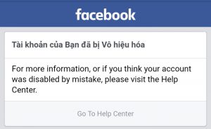 tài khoản facebook bị vô hiệu hóa