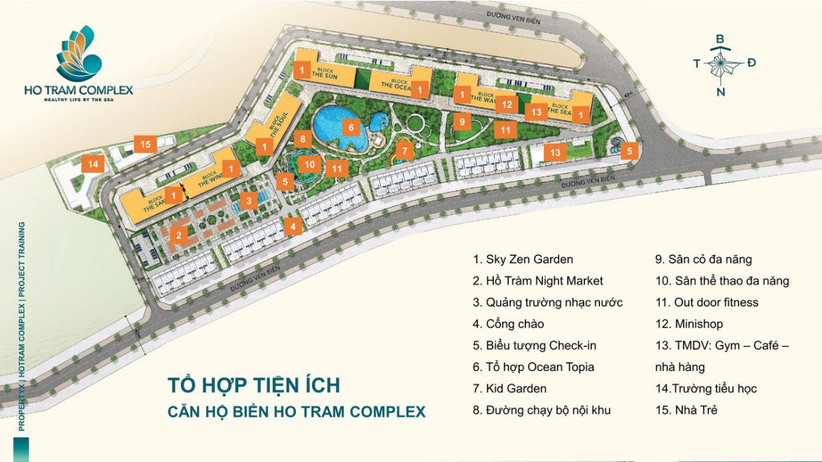 Mặt bằng tiện ích dự án căn hộ chung cư Hồ Tràm Complex Xuyên Mộc Đường Ven Biển chủ đầu tư Hưng Thịnh