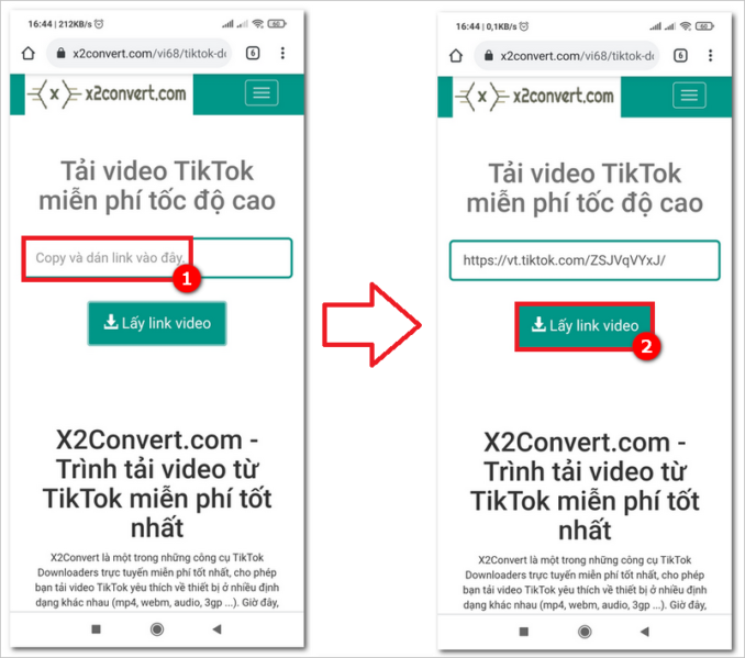 Cách tải video TikTok không dính logo với x2convert.com