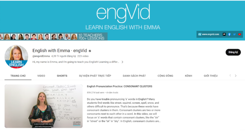 Kênh Youtube học tiếng Anh English with Emma · engVid