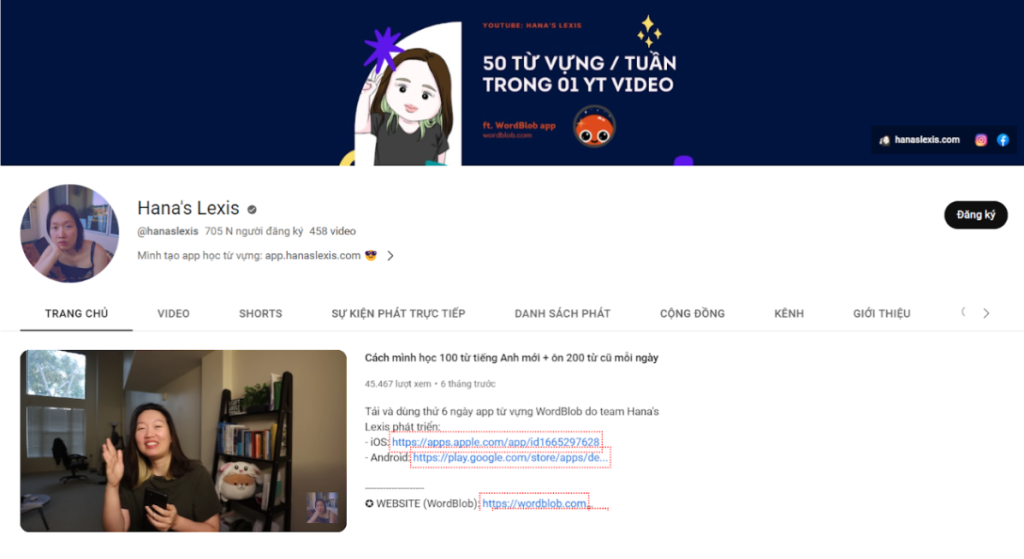 Kênh Youtube học tiếng Anh Hana Lexis