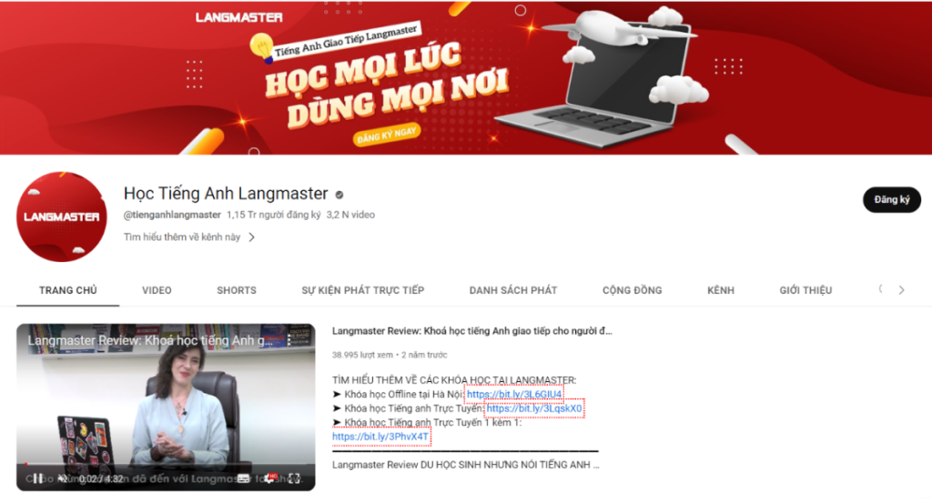 Kênh Youtube học tiếng Anh Langmaster