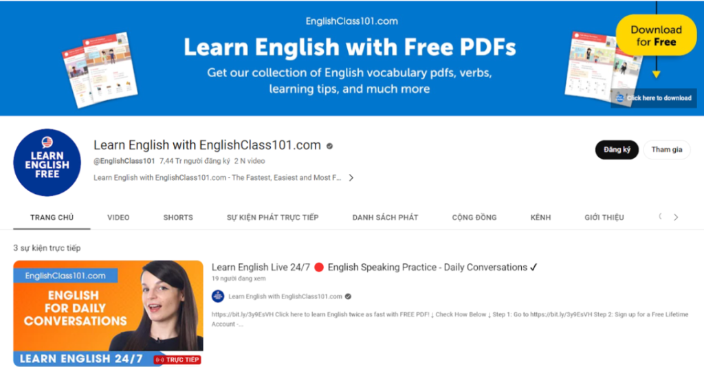Kênh Youtube học tiếng Anh Learn English with EnglishClass101.com