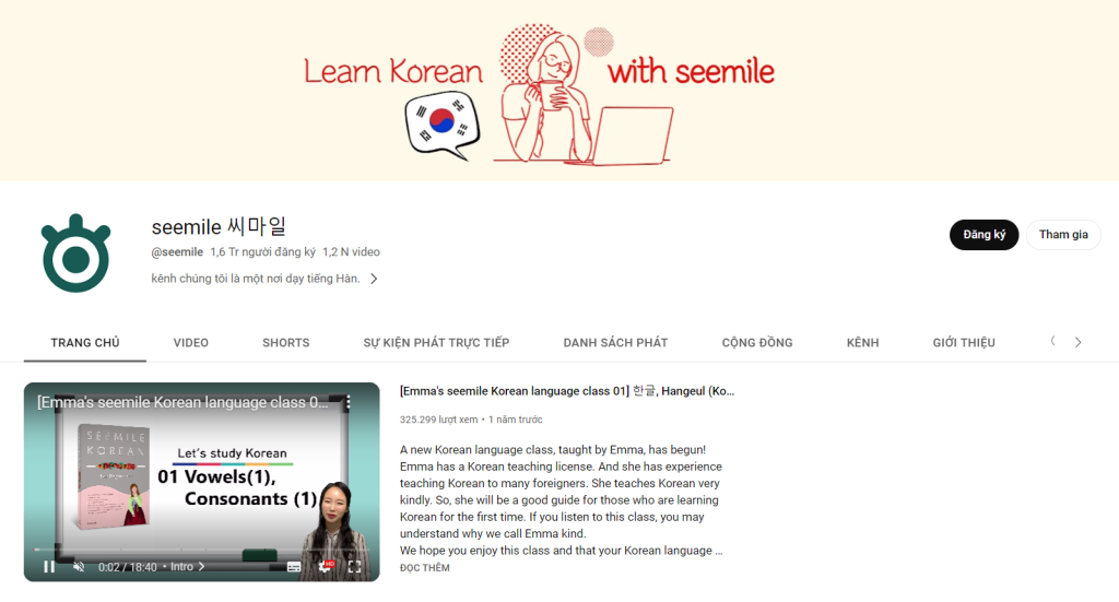 video dạy tiếng Hàn của Seemile