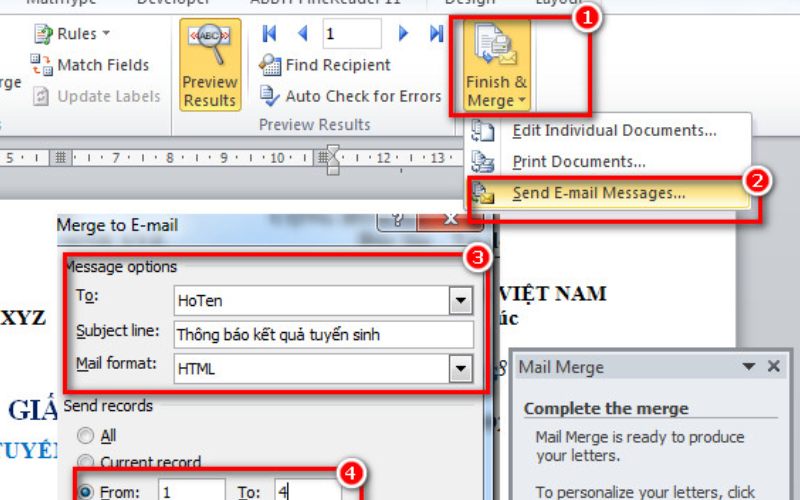 Gửi mail merge trong word